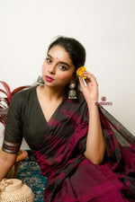 Thumbnail for khanduapata Deep Red Plain Cotton Saree For Women