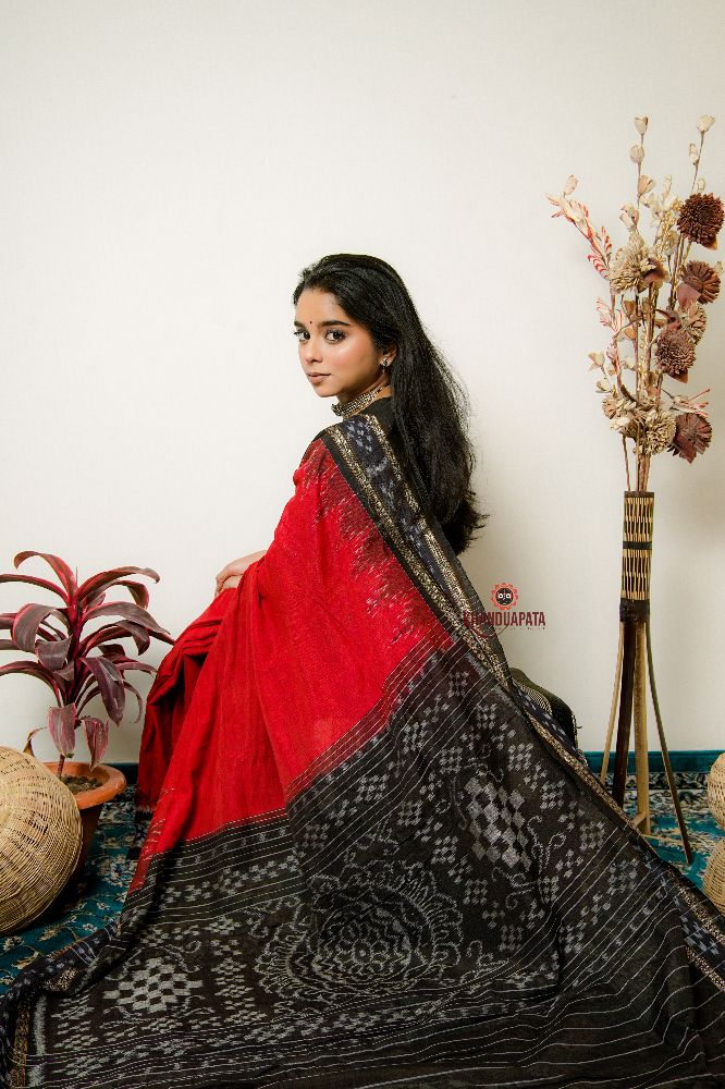 khanduapata Maroon Plain Pasapali Border Cotton Saree For Women