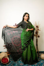Thumbnail for khanduapata Meadow Green Plain Cotton Saree For Women