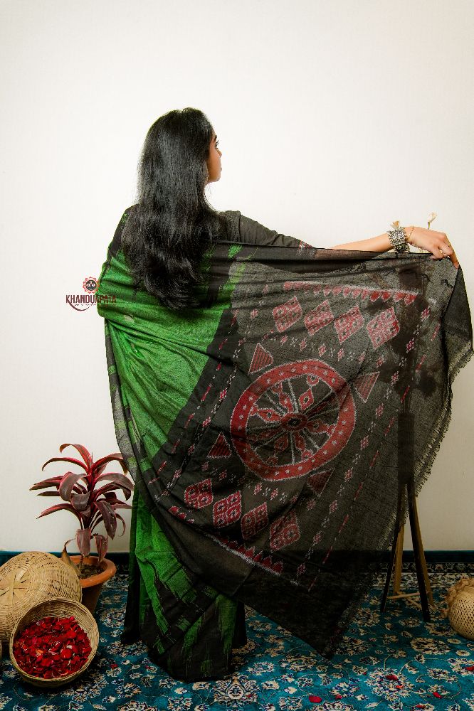 khanduapata Meadow Green Plain Cotton Saree For Women