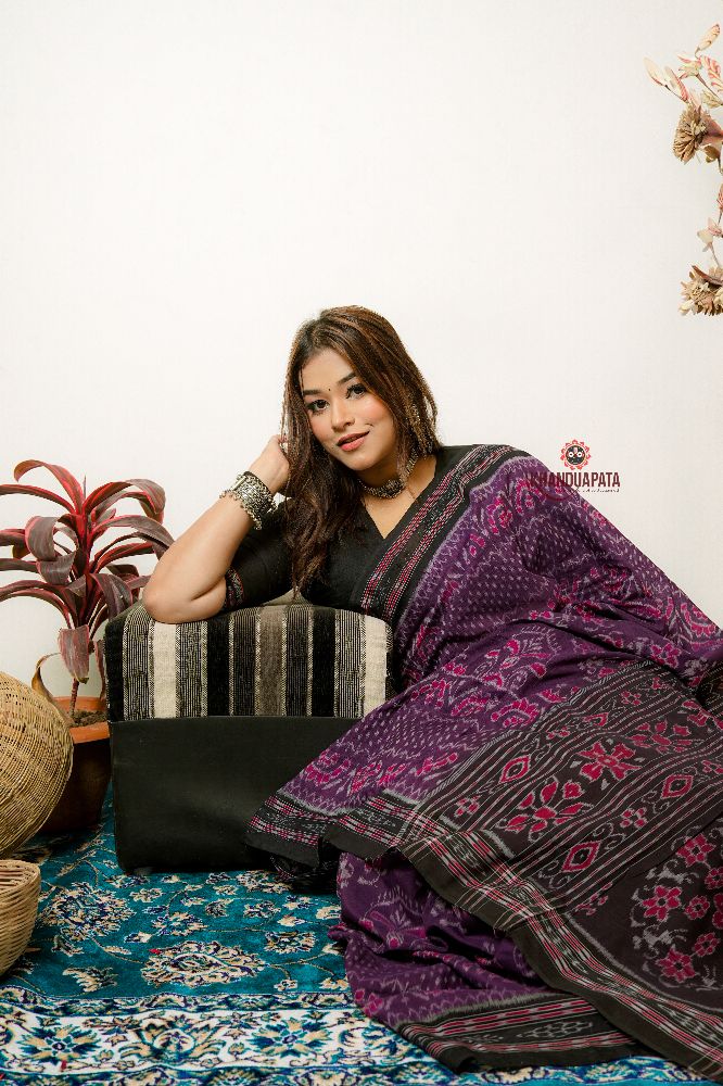 khanduapata Black & Purple Special Design Cotton Saree For Women