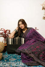 Thumbnail for khanduapata Black & Purple Special Design Cotton Saree For Women