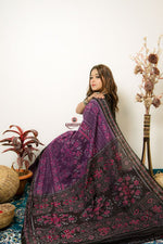 Thumbnail for khanduapata Black & Purple Special Design Cotton Saree For Women