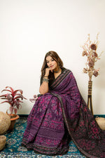 Thumbnail for khanduapata Black & Purple Special Design Cotton Saree For Women