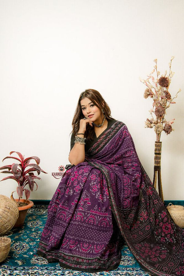 khanduapata Black & Purple Special Design Cotton Saree For Women