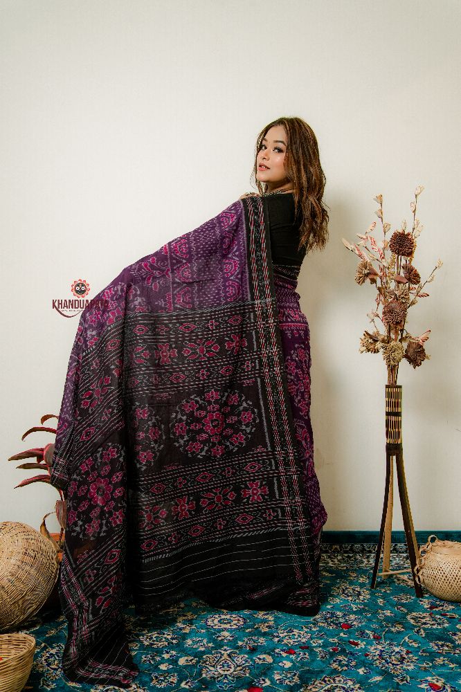 khanduapata Black & Purple Special Design Cotton Saree For Women
