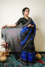 Thumbnail for khanduapata Black & Copper Sulphate Special Design Cotton Saree For Women