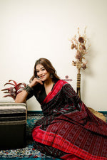 Thumbnail for khanduapata Black Special Star Design Cotton Saree For Women