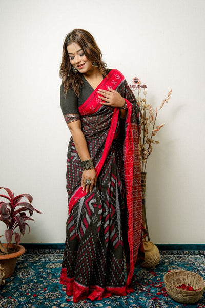 khanduapata Black Special Star Design Cotton Saree For Women