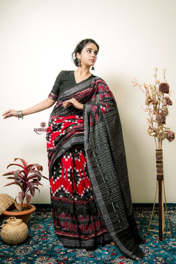 khanduapata Multicolor Elephant Design Cotton Saree For Women