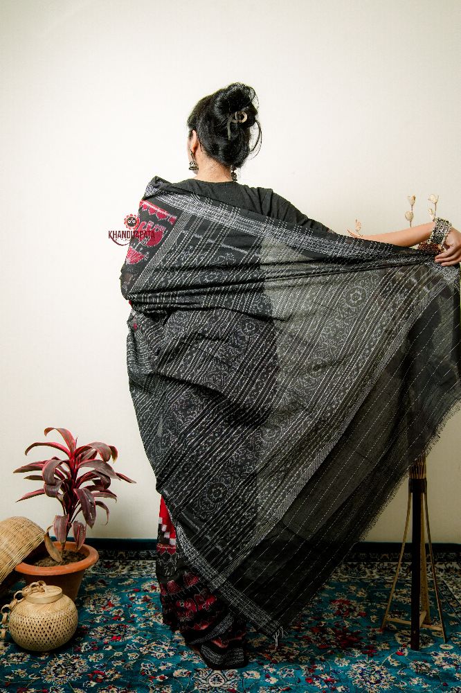 khanduapata Multicolor Elephant Design Cotton Saree For Women