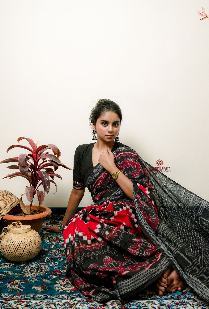 khanduapata Multicolor Elephant Design Cotton Saree For Women