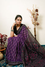 Thumbnail for khanduapata Purple Flower Design Cotton Saree For Women