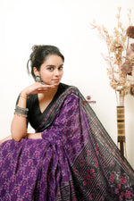 Thumbnail for khanduapata Purple Flower Design Cotton Saree For Women