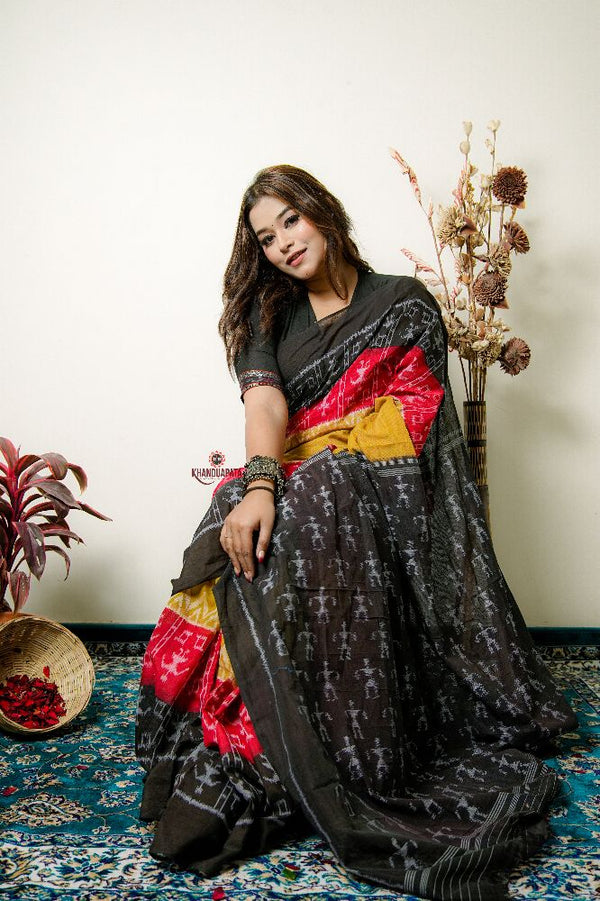 khanduapata Multicolor Tribal Doll Design Cotton Saree For Women