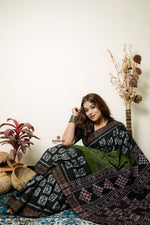 Thumbnail for khanduapata Black And Grey Box Design Cotton Saree For Women