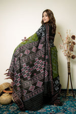 Thumbnail for khanduapata Black And Grey Box Design Cotton Saree For Women