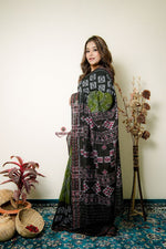 Thumbnail for khanduapata Black And Grey Box Design Cotton Saree For Women
