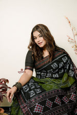 Thumbnail for khanduapata Black And Grey Box Design Cotton Saree For Women