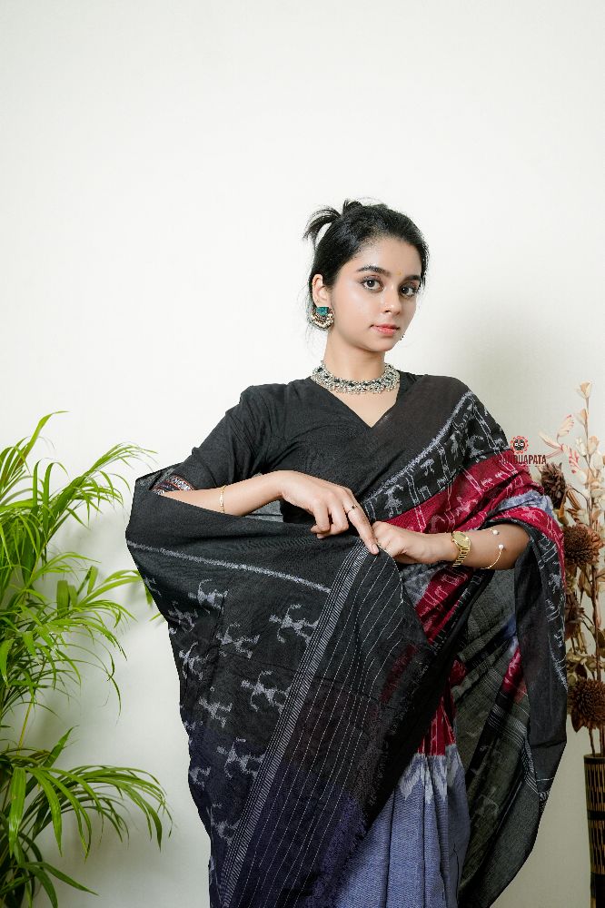 khanduapata Grey Doll Design Cotton Saree For Women