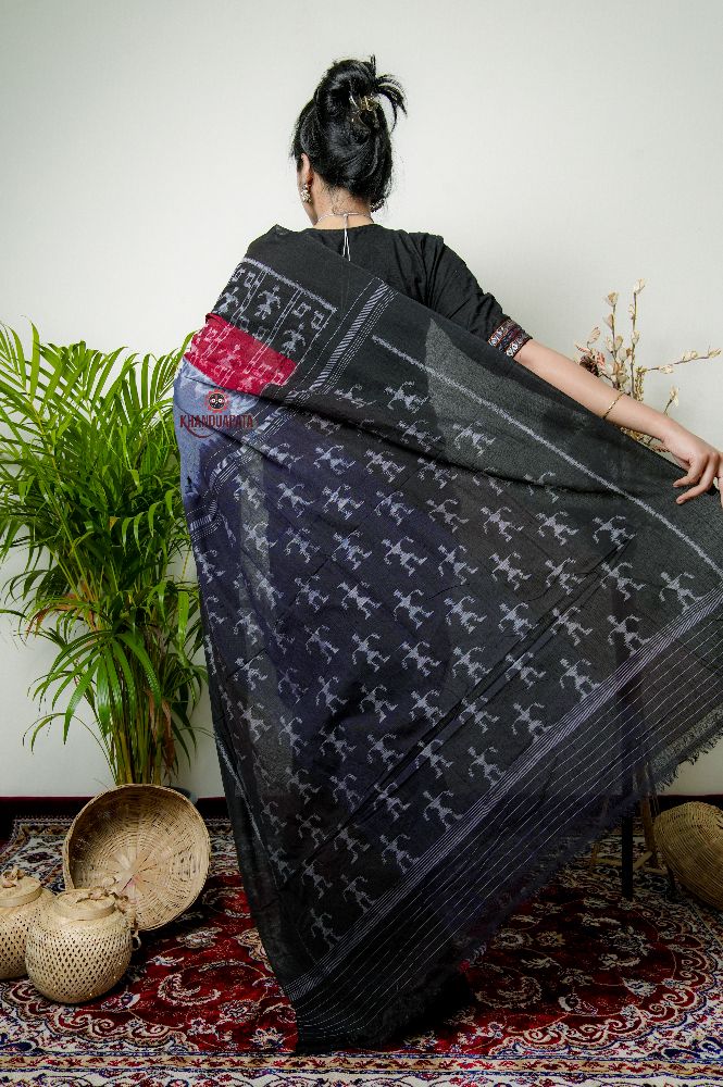 khanduapata Grey Doll Design Cotton Saree For Women