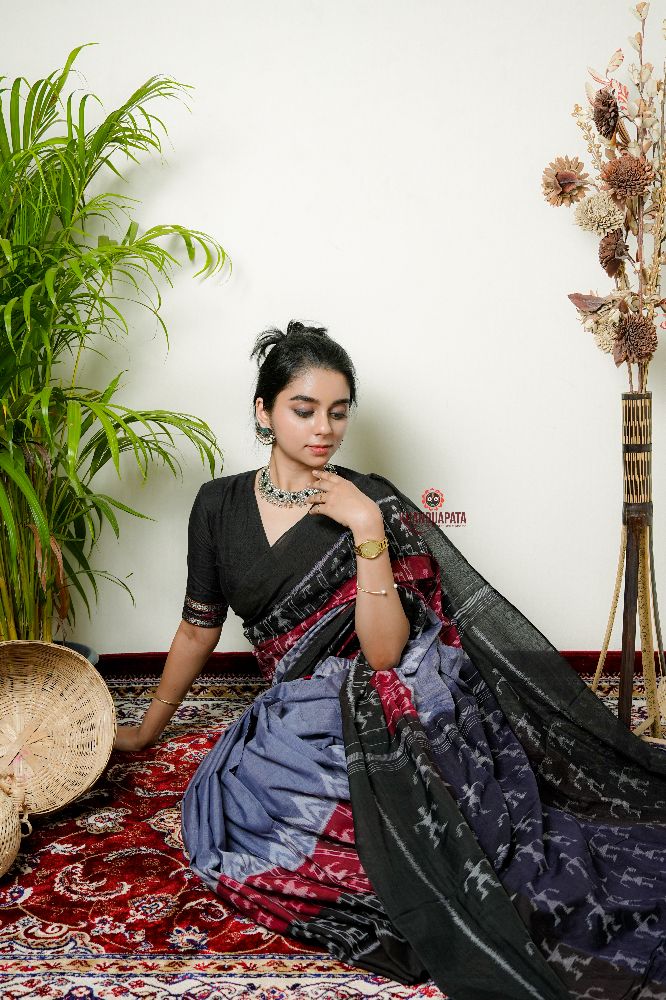 khanduapata Grey Doll Design Cotton Saree For Women