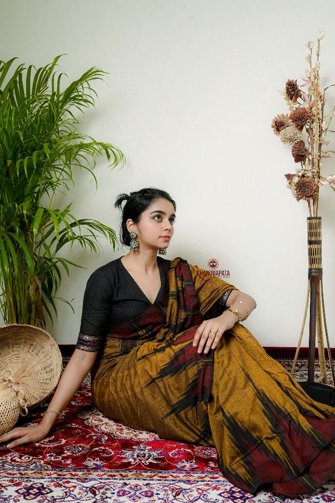 khanduapata Mustard Colour Plain Cotton Saree For Women