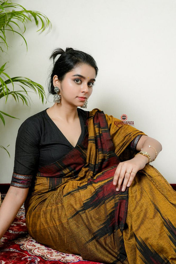 khanduapata Mustard Colour Plain Cotton Saree For Women