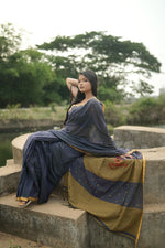 Thumbnail for khanduapata Grey and Mustard Yellow Dot Pattern Cotton Saree For Women
