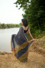 Thumbnail for khanduapata Grey and Mustard Yellow Dot Pattern Cotton Saree For Women