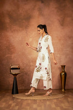 Thumbnail for Joban Fashion Off White Red Floral Hand Block Printed Cotton Kurta Pant Set - Distacart