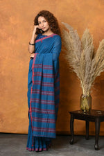 Thumbnail for Very Much Indian Handloom Pure Cotton Saree With Sleek Border - Daisy Blue - Distacart