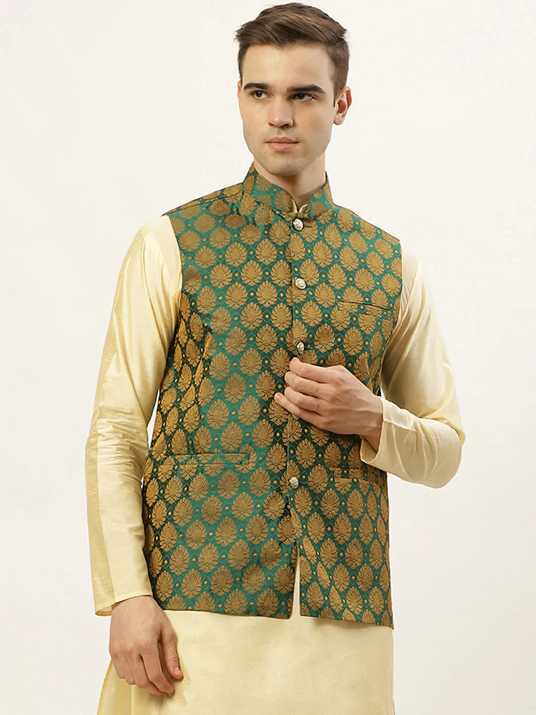 Jompers Men's Green Self-Designed Waistcoat - Distacart
