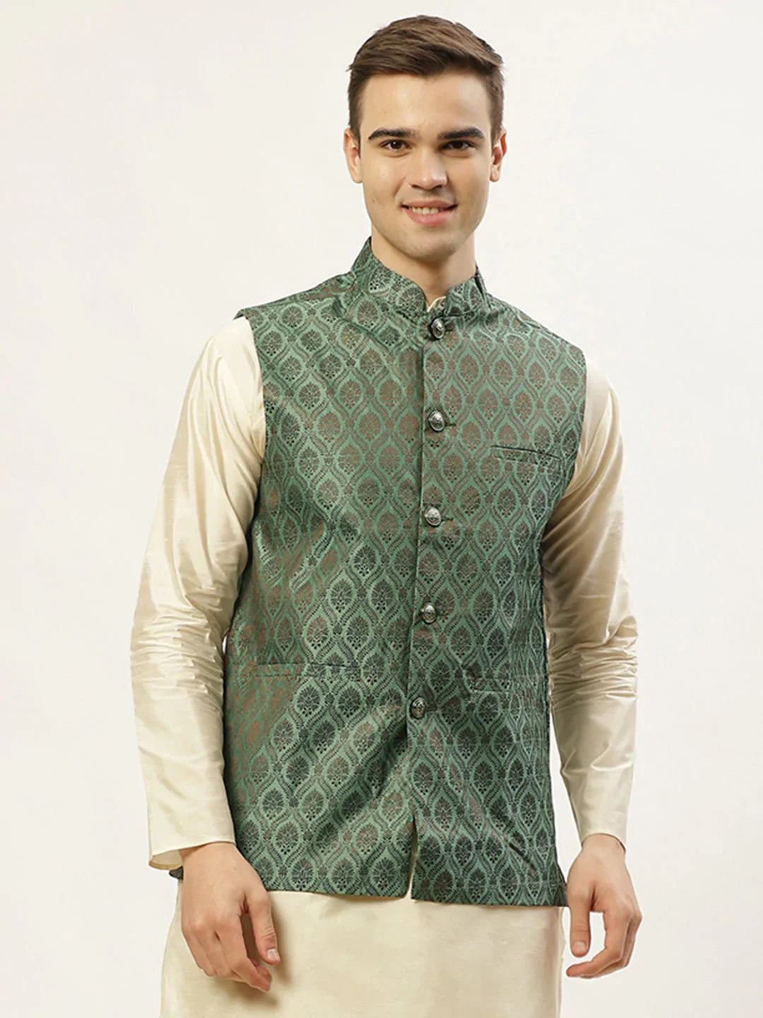 Jompers Men's Green Self-Designed Waistcoat - Distacart