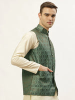 Thumbnail for Jompers Men's Green Self-Designed Waistcoat - Distacart