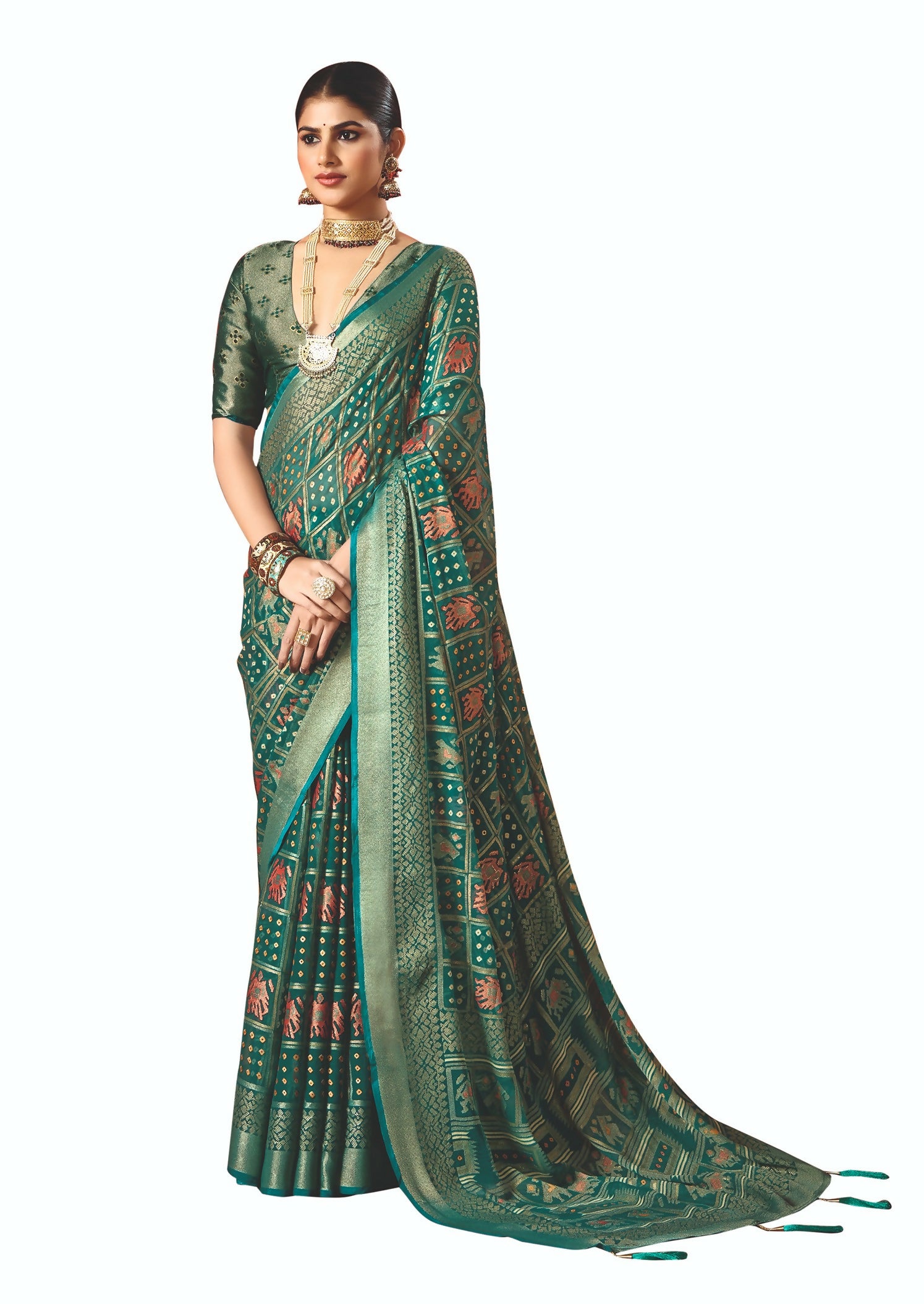 Joban Fashion Green Dull Moss Brasso Saree