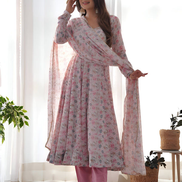 Lehenga Mart Pink Chiffon Designer Anarkali Suit Set