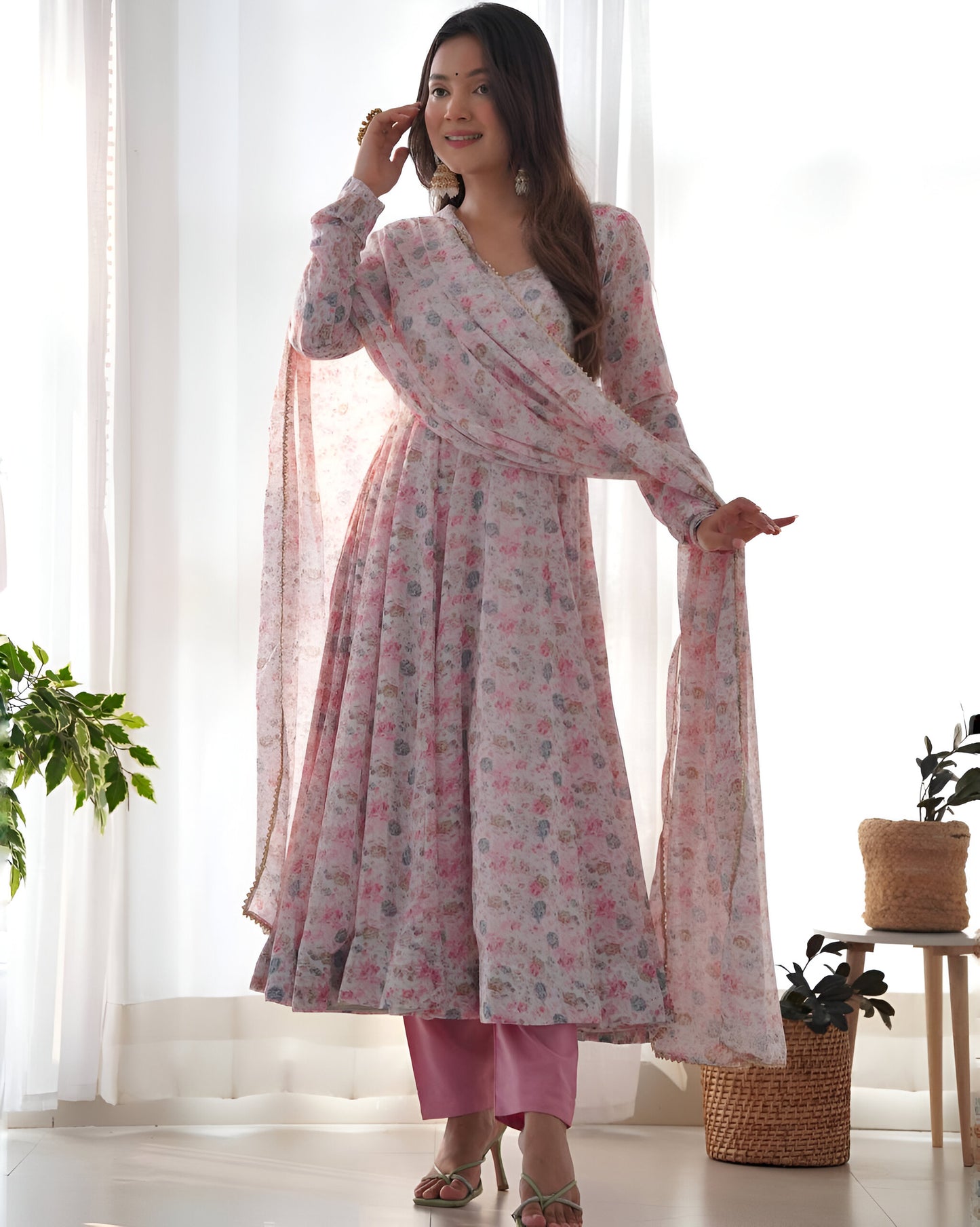 Lehenga Mart Pink Chiffon Designer Anarkali Suit Set - Distacart