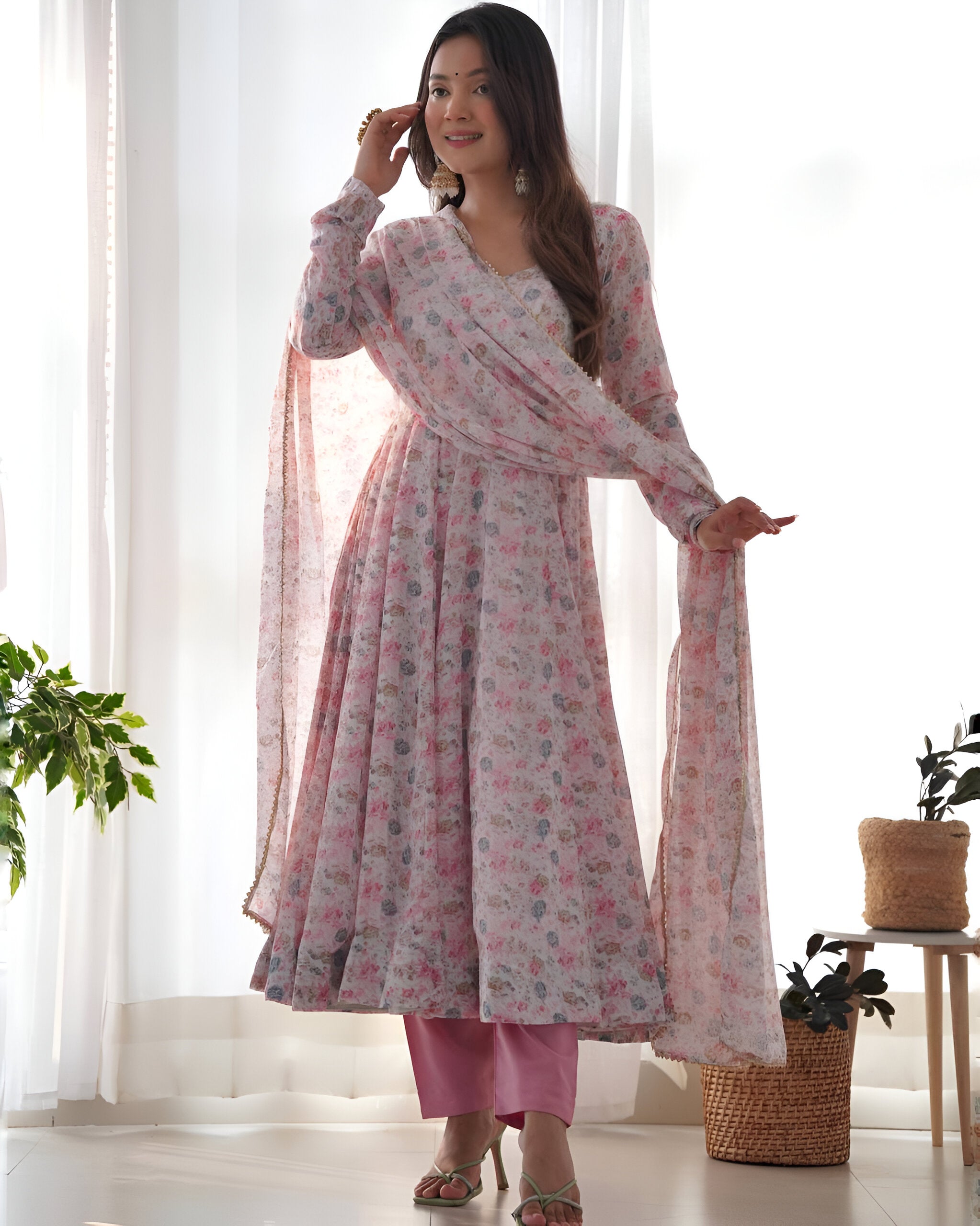 Lehenga Mart Pink Chiffon Designer Anarkali Suit Set - Distacart