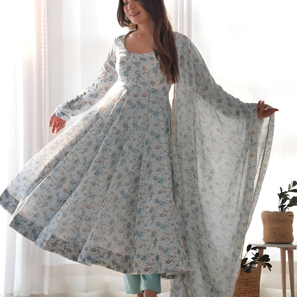 Lehenga Mart Sky Blue Chiffon Designer Anarkali Suit Set