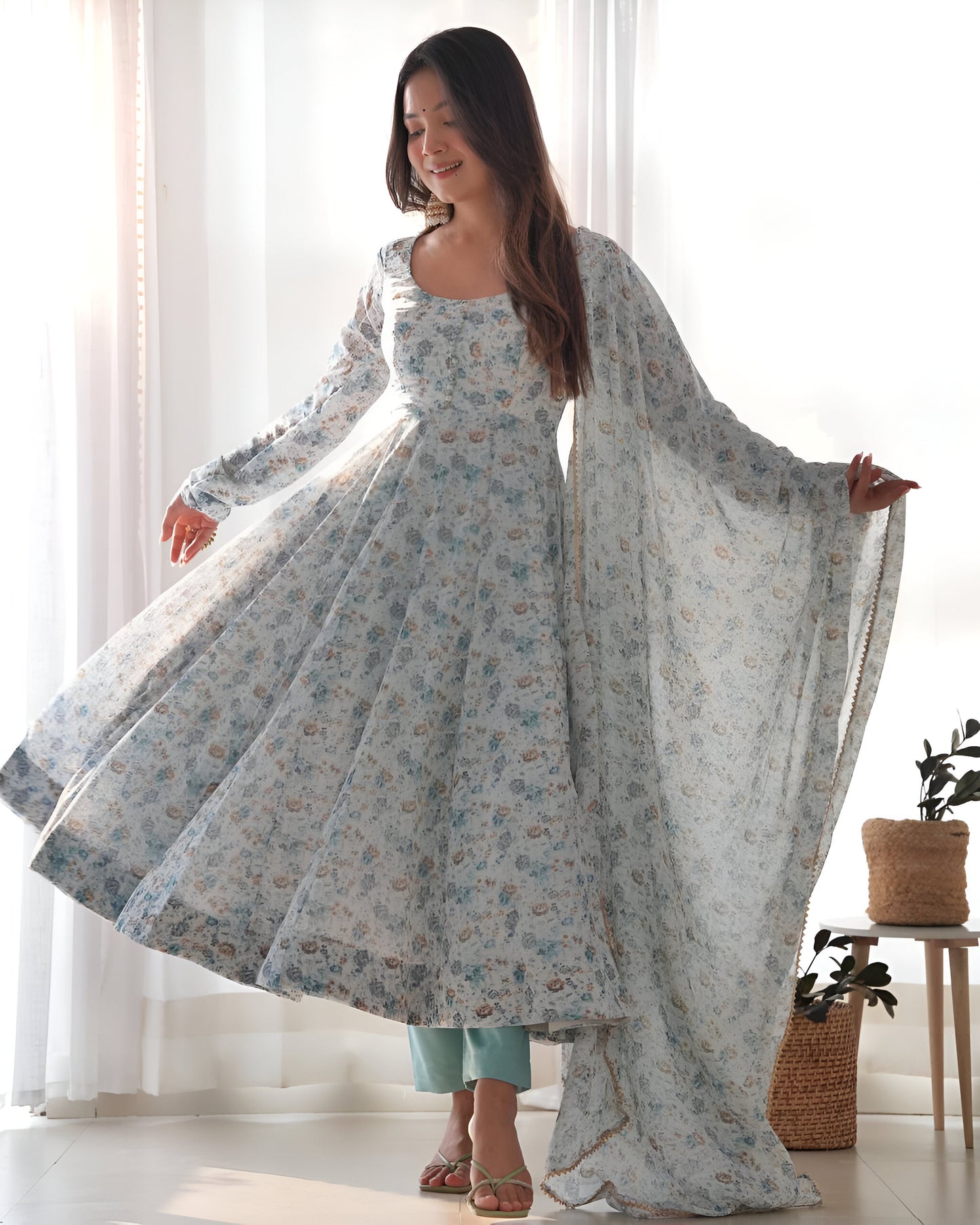 Lehenga Mart Sky Blue Chiffon Designer Anarkali Suit Set - Distacart