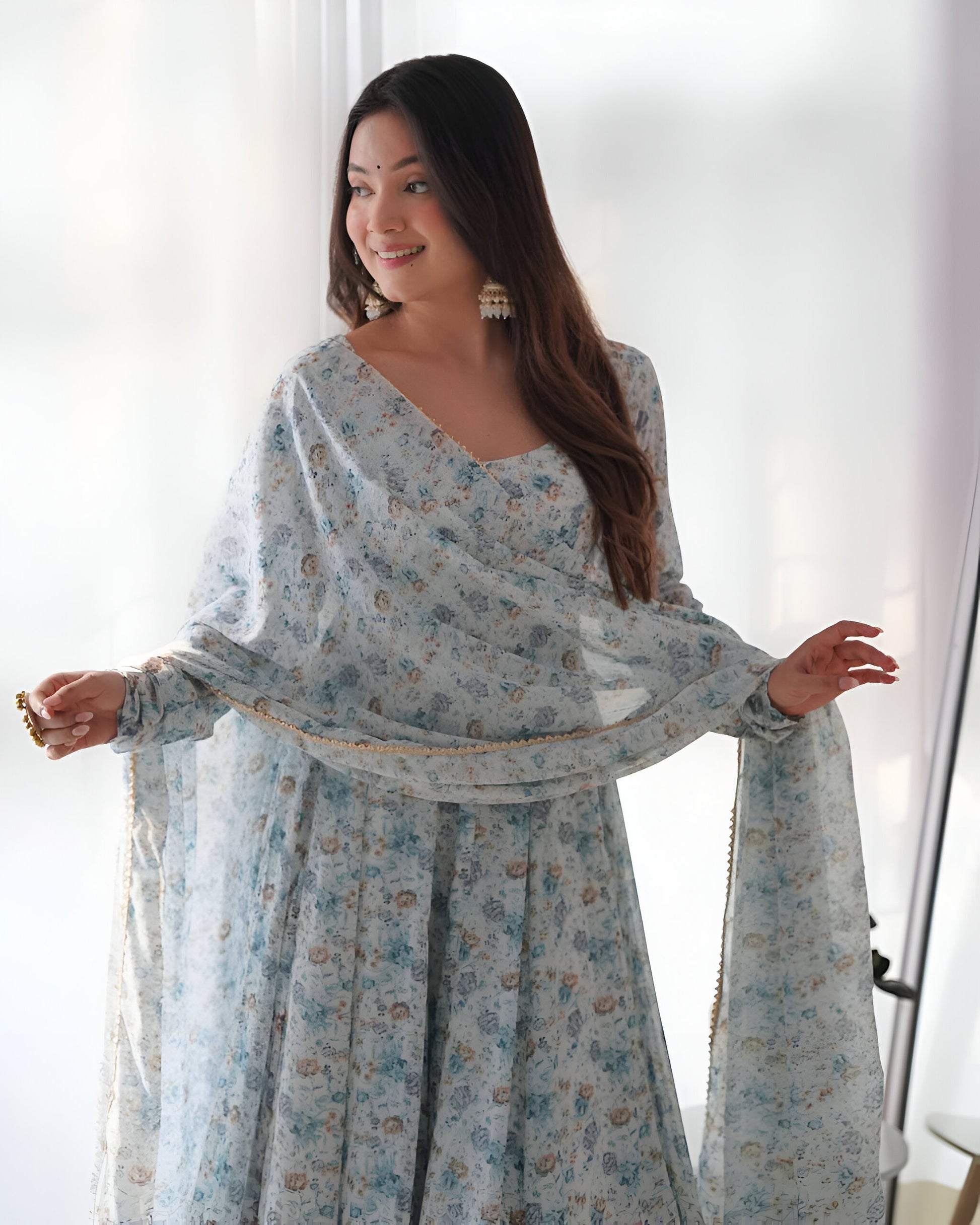 Lehenga Mart Sky Blue Chiffon Designer Anarkali Suit Set - Distacart