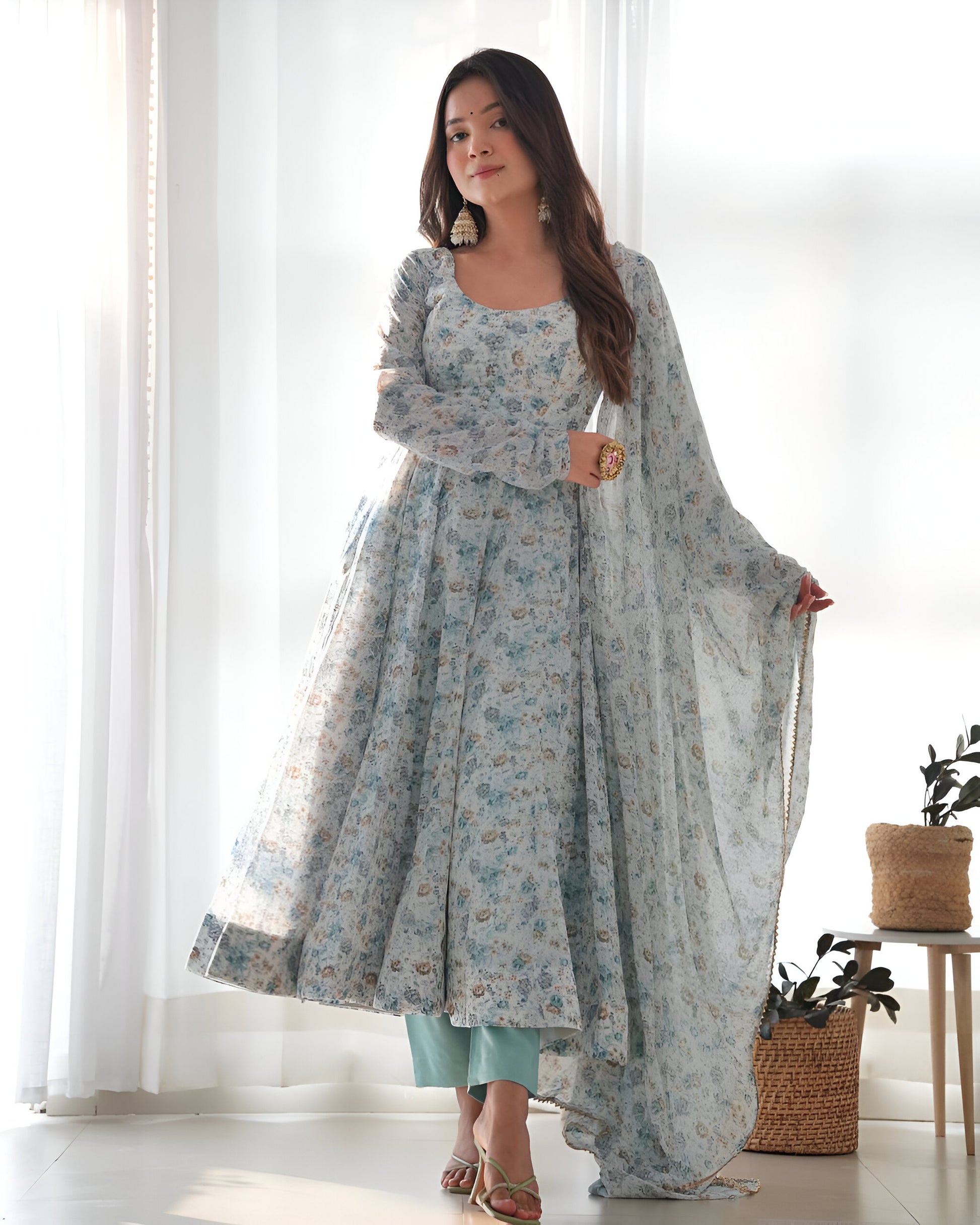 Lehenga Mart Sky Blue Chiffon Designer Anarkali Suit Set - Distacart