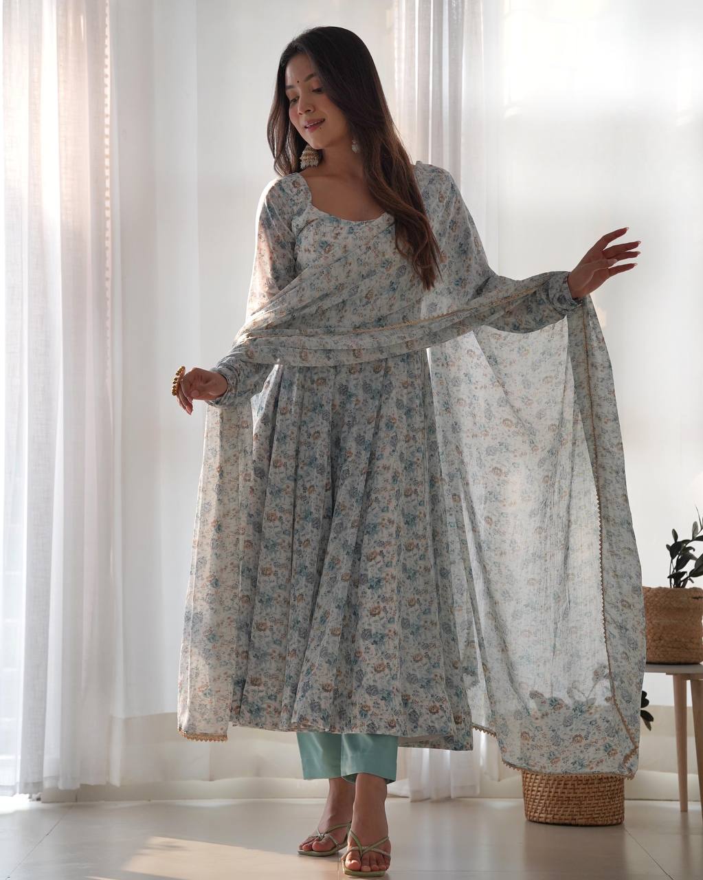 Lehenga Mart Sky Blue Chiffon Designer Anarkali Suit Set - Distacart