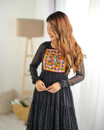 Thumbnail for Lehenga Mart Black Faux Georgette Laheriya Print Fully Flair Anarkali Gown For Navratri