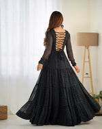 Thumbnail for Lehenga Mart Black Faux Georgette Laheriya Print Fully Flair Anarkali Gown For Navratri