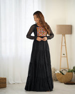 Thumbnail for Lehenga Mart Black Faux Georgette Laheriya Print Fully Flair Anarkali Gown For Navratri