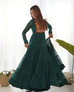 Thumbnail for Lehenga Mart Bottle Green Faux Georgette Laheriya Print Fully Flair Anarkali Gown For Navratri