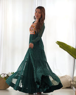 Thumbnail for Lehenga Mart Bottle Green Faux Georgette Laheriya Print Fully Flair Anarkali Gown For Navratri