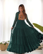Thumbnail for Lehenga Mart Bottle Green Faux Georgette Laheriya Print Fully Flair Anarkali Gown For Navratri